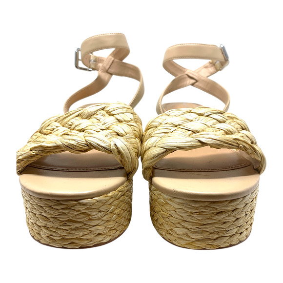 NEW Marc Fisher Steel Sz 9.5 Natural Raffia Platform Chunky Sandals Beachy NWOB - Picture 6 of 11